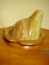 Dolphin Table or Joy  - detail.  Alabaster Dolphin Head.  7"w x 9"d x 8"t